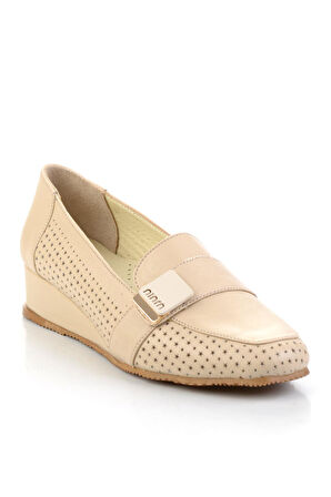 Bej Hakiki Deri Kadın Dolgu Topuklu Ayakkabı K01531250003