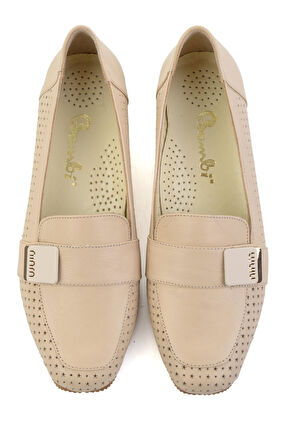 Bej Hakiki Deri Kadın Dolgu Topuklu Ayakkabı K01531250003