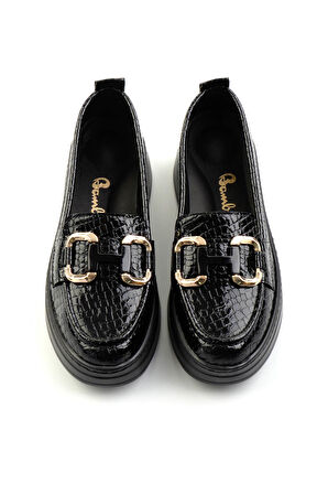 Siyah Rugan Kroko  Kadın Loafer Ayakkabı K01536194511