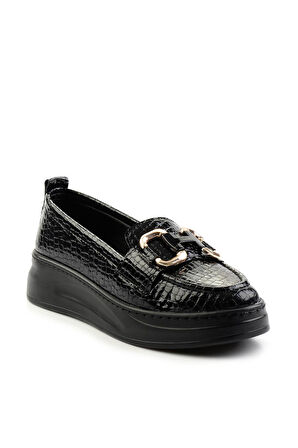 Siyah Rugan Kroko  Kadın Loafer Ayakkabı K01536194511