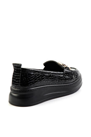 Siyah Rugan Kroko  Kadın Loafer Ayakkabı K01536194511