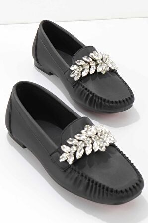 Bambi Siyah Saten  Kadın Loafer Ayakkabi K01542166738