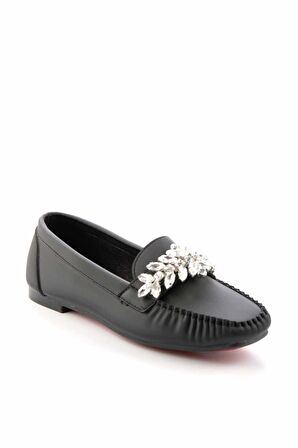 Bambi Siyah Saten  Kadın Loafer Ayakkabi K01542166738