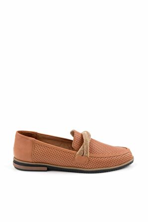 Bambi Taba Hakiki Deri Kadın Loafer Ayakkabi K01586213303