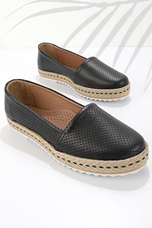 Bambi Siyah Hakiki Deri Kadın Espadril K01582012603