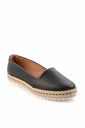 Bambi Siyah Hakiki Deri Kadın Espadril K01582012603