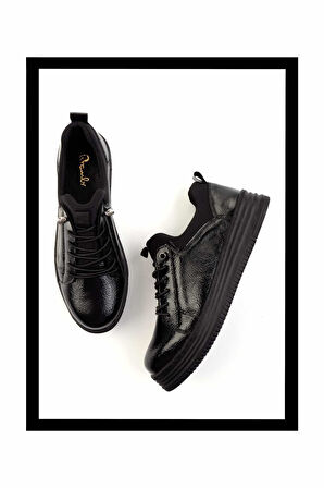 Siyah Kırışık Rugan  Kadın Casual Ayakkabı K01586086108