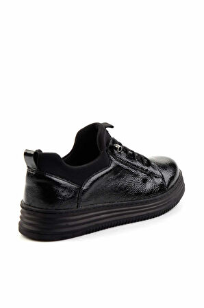 Siyah Kırışık Rugan  Kadın Casual Ayakkabı K01586086108