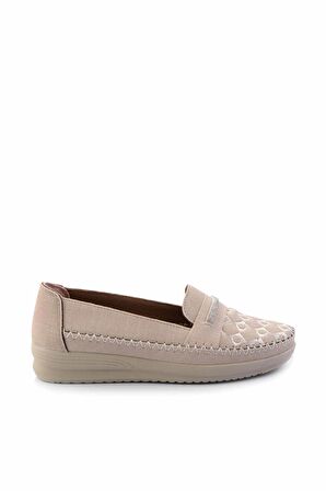 Bej Lame Taşlı  Kadın Loafer Ayakkabı K01621073009