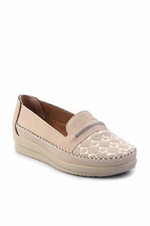 Bej Lame Taşlı  Kadın Loafer Ayakkabı K01621073009