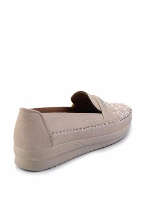 Bej Lame Taşlı  Kadın Loafer Ayakkabı K01621073009