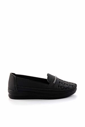 Siyah Platin Taşlı  Kadın Loafer Ayakkabı K01621073009