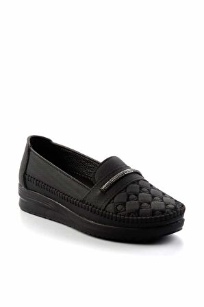 Siyah Platin Taşlı  Kadın Loafer Ayakkabı K01621073009