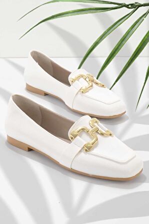 Bambi Beyaz  Kadın Loafer Ayakkabi K01641166109