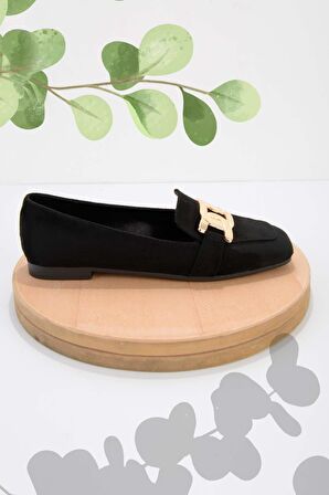 Bambi Siyah Süet  Kadın Loafer Ayakkabi K01641165102