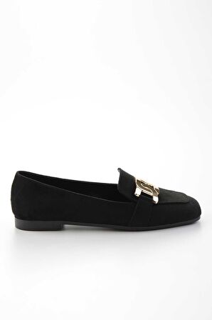 Bambi Siyah Süet  Kadın Loafer Ayakkabi K01641165102