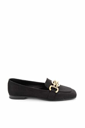 Bambi Siyah Süet  Kadın Loafer Ayakkabi K01641166502