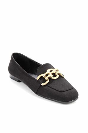 Bambi Siyah Süet  Kadın Loafer Ayakkabi K01641166502