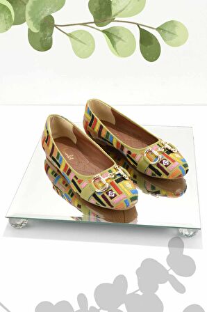 Bambi Yesil Nakisli  Kadın Loafer Ayakkabi K01641167082