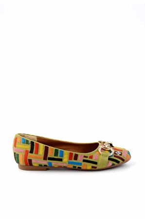 Bambi Yesil Nakisli  Kadın Loafer Ayakkabi K01641167082