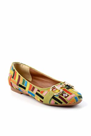 Bambi Yesil Nakisli  Kadın Loafer Ayakkabi K01641167082