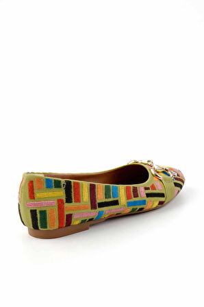 Bambi Yesil Nakisli  Kadın Loafer Ayakkabi K01641167082