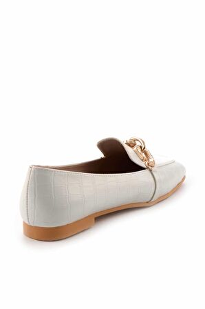 Bambi Beyaz Kroko  Kadın Loafer Ayakkabi K01641166211