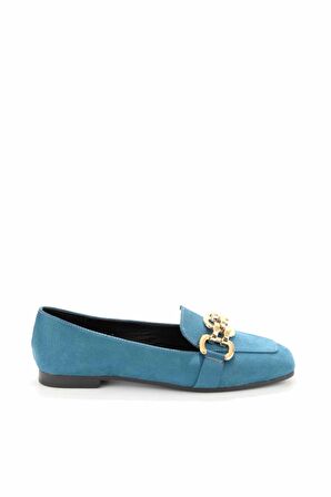 Bambi Mavi Süet  Kadın Loafer Ayakkabi K01641166502