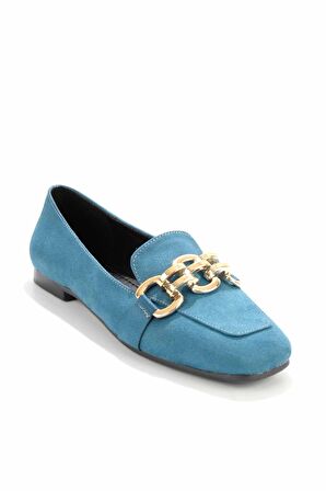 Bambi Mavi Süet  Kadın Loafer Ayakkabi K01641166502
