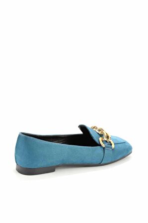 Bambi Mavi Süet  Kadın Loafer Ayakkabi K01641166502