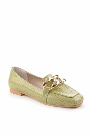 Bambi Yesil Rugan  Kadın Loafer Ayakkabi K01641166311