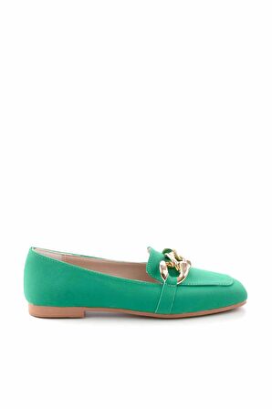 Bambi Mat Yesil Saten  Kadın Loafer Ayakkabi K01641165938