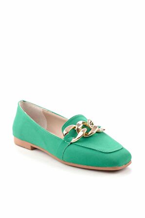 Bambi Mat Yesil Saten  Kadın Loafer Ayakkabi K01641165938