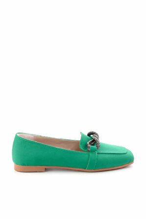 Bambi Mat Yesil Saten  Kadın Loafer Ayakkabi K01641166438