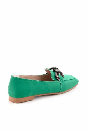 Bambi Mat Yesil Saten  Kadın Loafer Ayakkabi K01641166438
