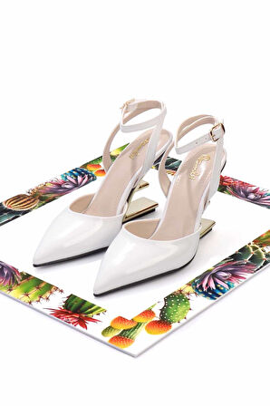 Beyaz Rugan  Kadın Klasik Topuklu Ayakkabı K01666131308