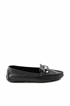Bambi Siyah Hakiki Deri Kadın Loafer Ayakkabi K01671300403