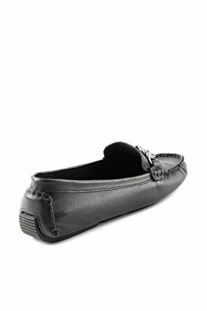 Bambi Siyah Hakiki Deri Kadın Loafer Ayakkabi K01671300403