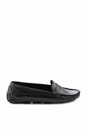 Bambi Siyah Hakiki Deri Kadın Loafer Ayakkabi K01671300203