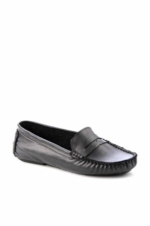 Bambi Siyah Hakiki Deri Kadın Loafer Ayakkabi K01671300203