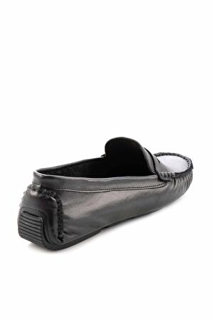 Bambi Siyah Hakiki Deri Kadın Loafer Ayakkabi K01671300203