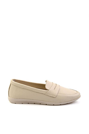 Bej Hakiki Deri Kadın Loafer Ayakkabı K01718110303