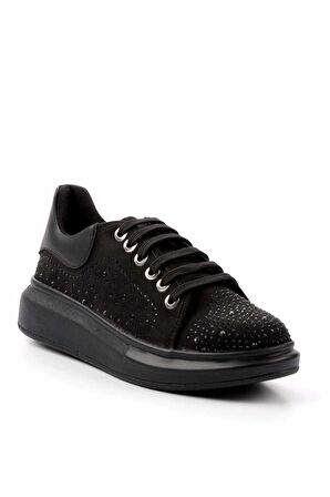 Siyah Siyah Süet Hakiki Deri Kadın Sneaker K01724022102