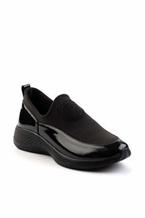 Siyah Kırışık Rugan  Kadın Casual Ayakkabı K01724105008