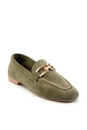Yeşil Süet Hakiki Deri Kadın Loafer Ayakkabı K01763071002