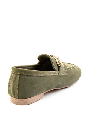 Yeşil Süet Hakiki Deri Kadın Loafer Ayakkabı K01763071002