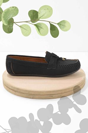 Bambi Siyah Süet  Kadın Loafer Ayakkabi K01778166602