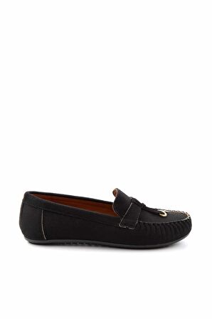 Bambi Siyah Süet  Kadın Loafer Ayakkabi K01778166602