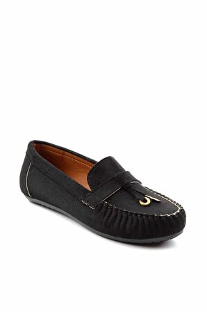 Bambi Siyah Süet  Kadın Loafer Ayakkabi K01778166602