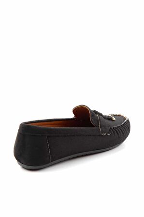 Bambi Siyah Süet  Kadın Loafer Ayakkabi K01778166602